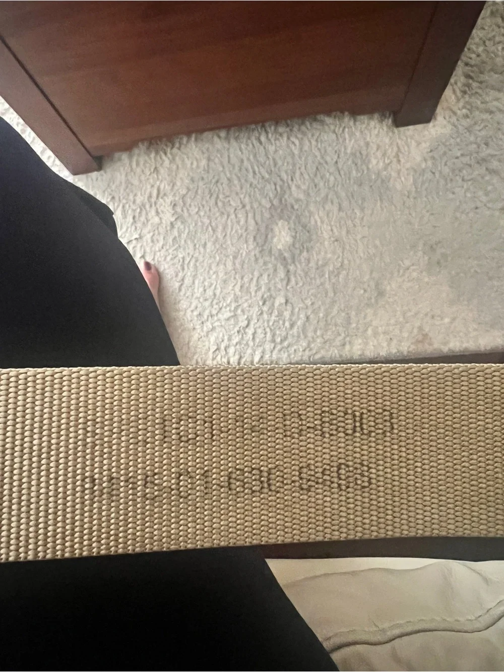 US Military Tan 499 Rigger's Belt labeled with NSN 8415-01-630-5496 Stamped 40